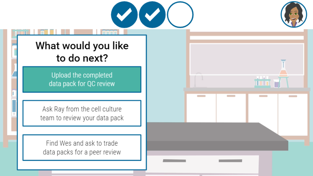 screenshot from the "Right the First Time" training, showing question 3 and the answer choices